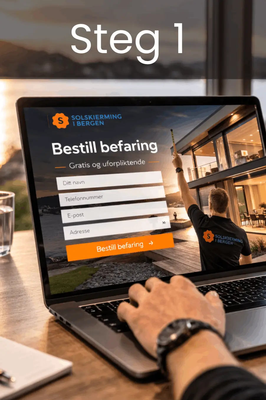 Bestill befaring for solskjerming på nettsiden til Solskjerming i Bergen